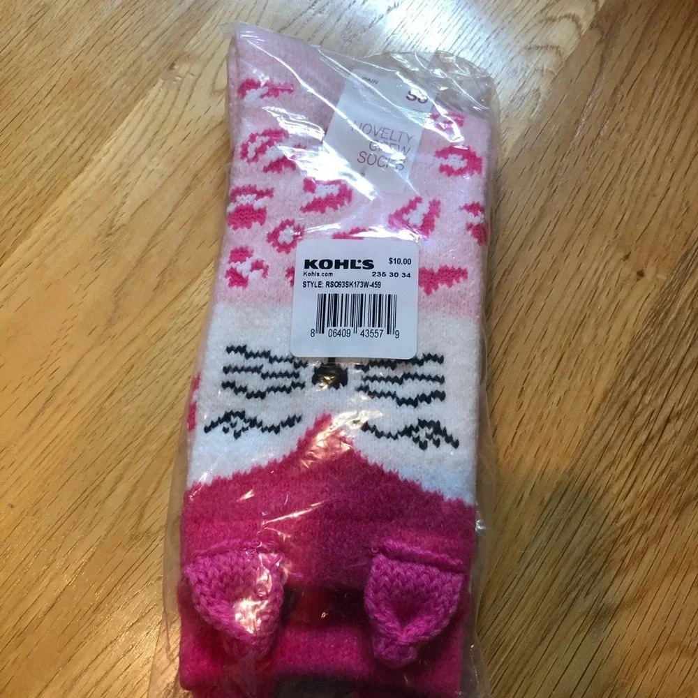 NWT Kohl’s Novelty Crew Socks Cat Kitty Pink